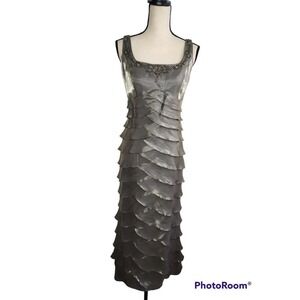 Alex Evenings Long Ruffles Sleeveless Formal Sequined Satin Dress Size 12 New